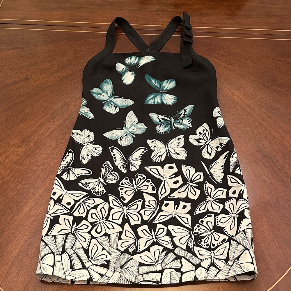 Versace Butterfly Print Bodycon Dress Black White Sleeveless Designer - Picture 8 of 16